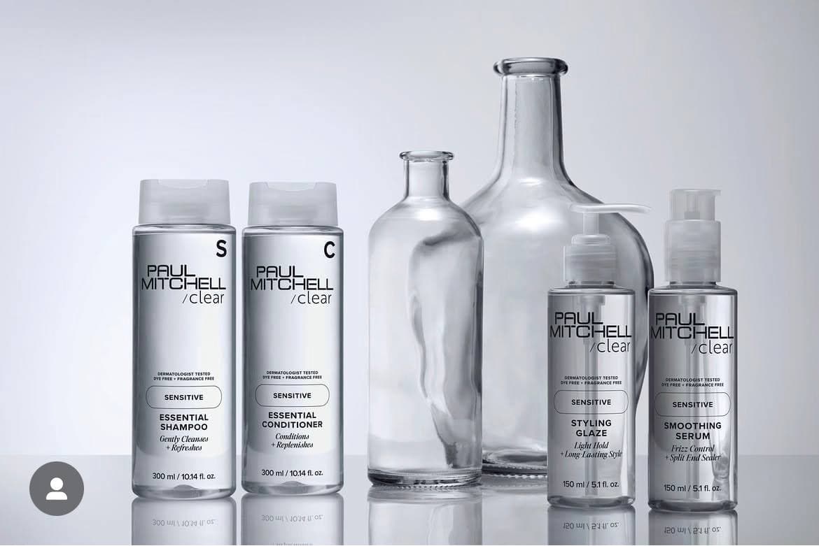 Линейка Paul Mitchell clear Sensitive со стеклянными бутылями
